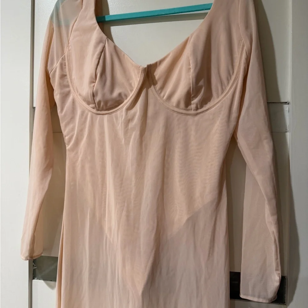 House of CB Pale Pink Sheer Long Sleeve Maxi Dress